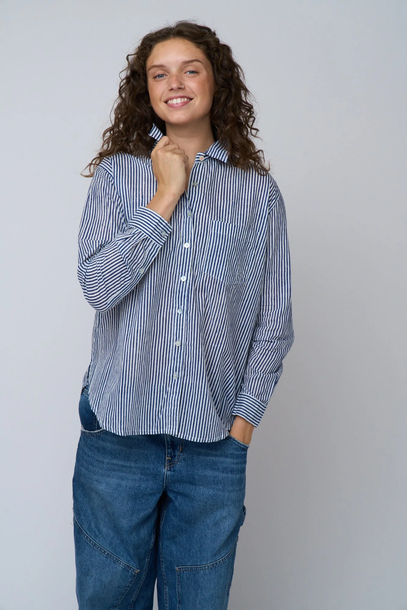 Good Boyfriend Shirt - Menswear Stripe True Navy - Image 11