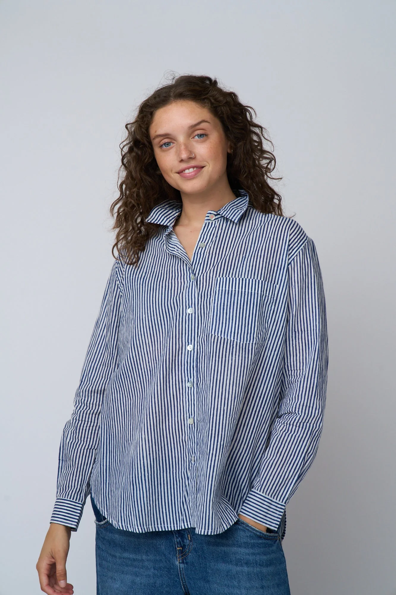 Good Boyfriend Shirt - Menswear Stripe True Navy - Image 6