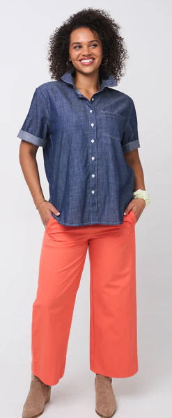 Good Boyfriend Shirt - Short Sleeve Chambray Dark Denim Wash - Image 2