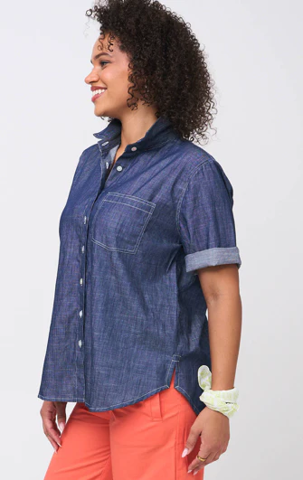 Good Boyfriend Shirt - Short Sleeve Chambray Dark Denim Wash - Image 3