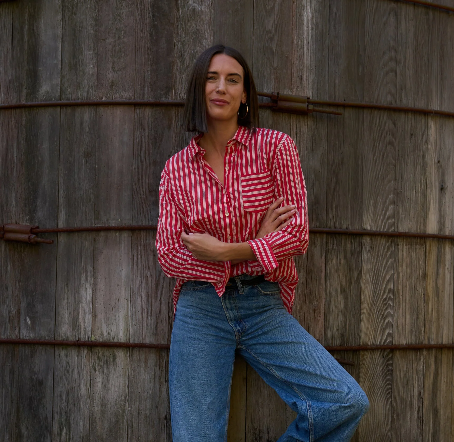 Good Boyfriend Shirt - Tuscan Stripe Cherry Red - Image 2