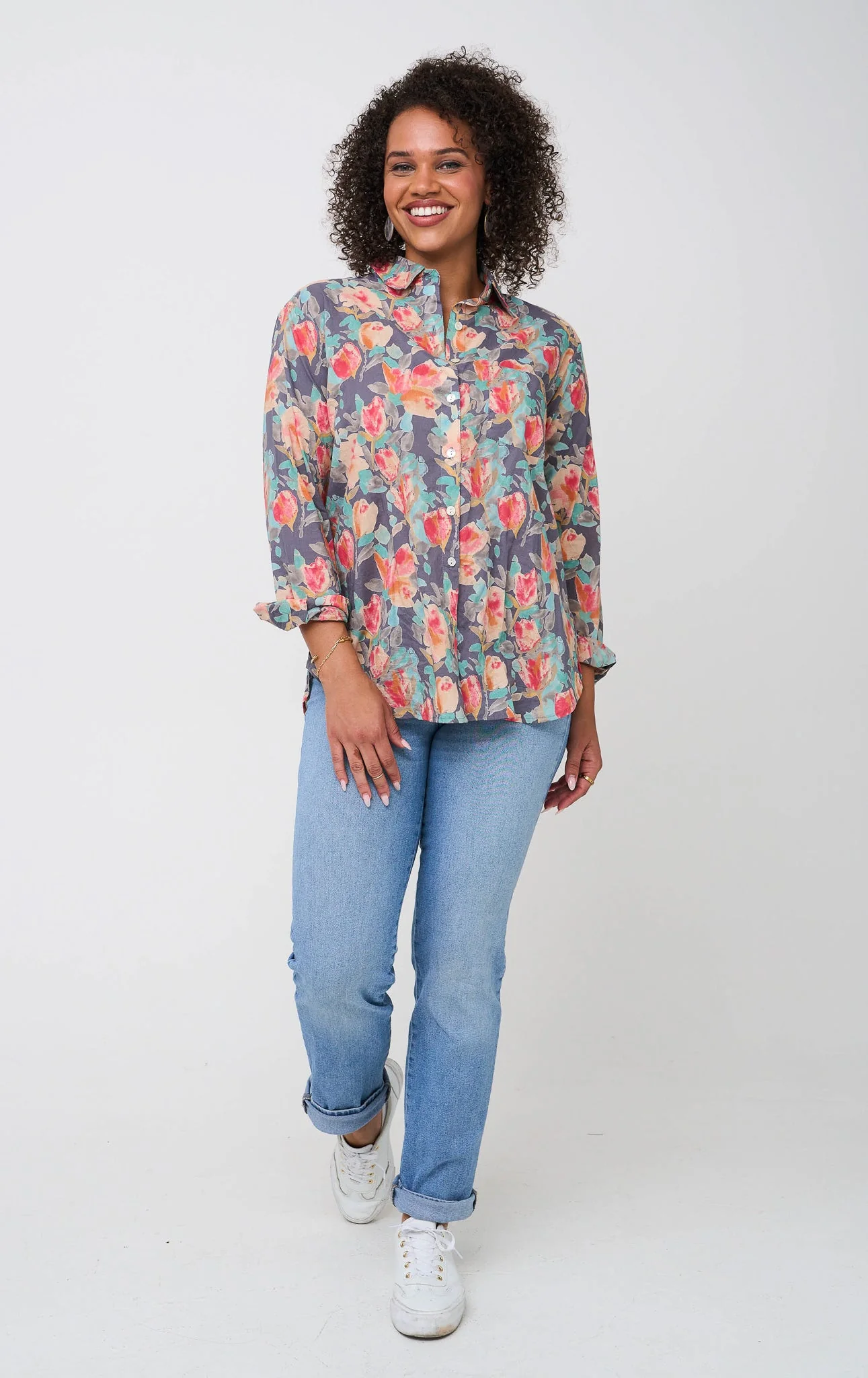 Good Boyfriend Shirt - Watercolor Floral Charcoal Grey - Image 2