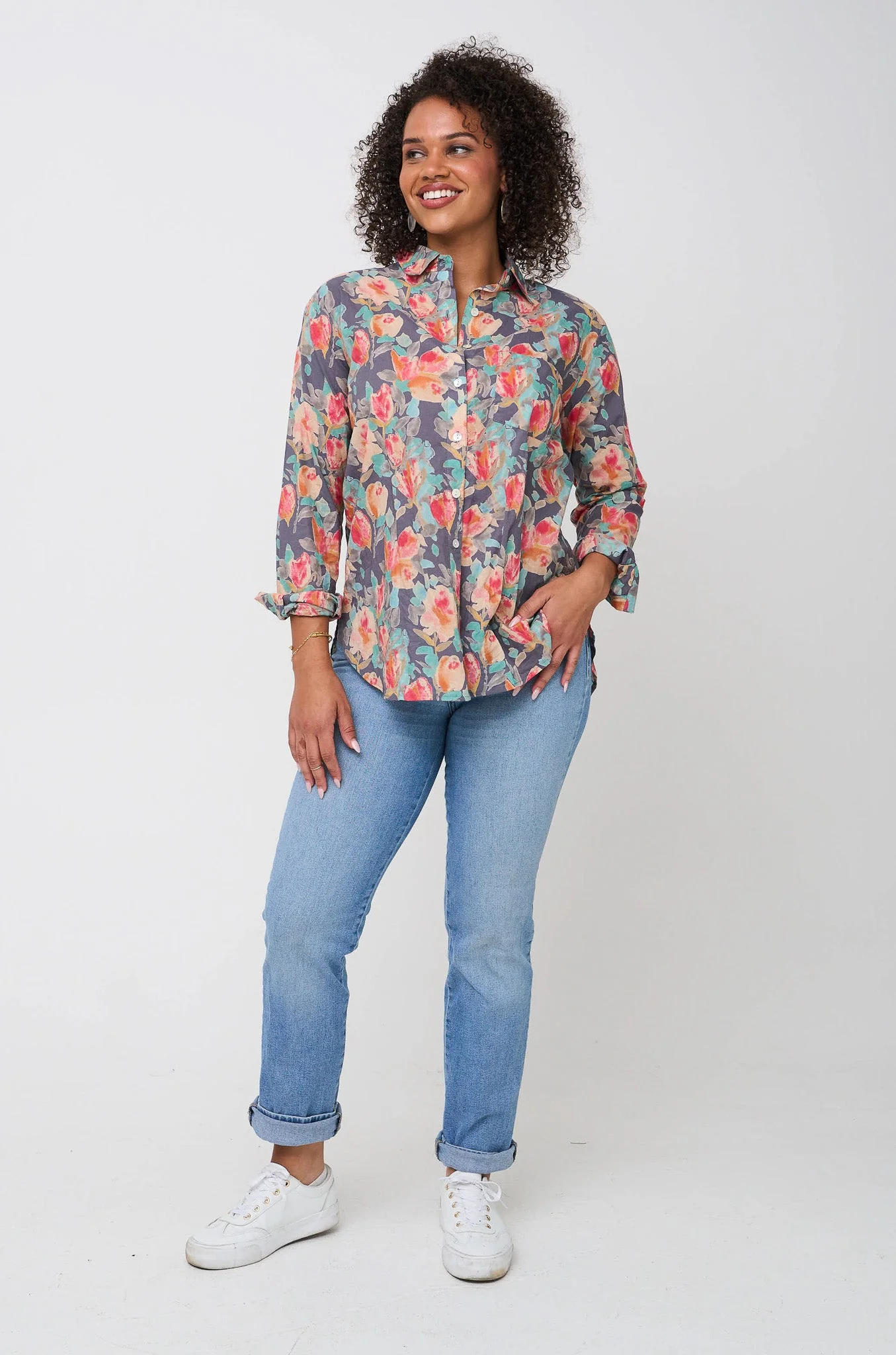 Good Boyfriend Shirt - Watercolor Floral Charcoal Grey - Image 3
