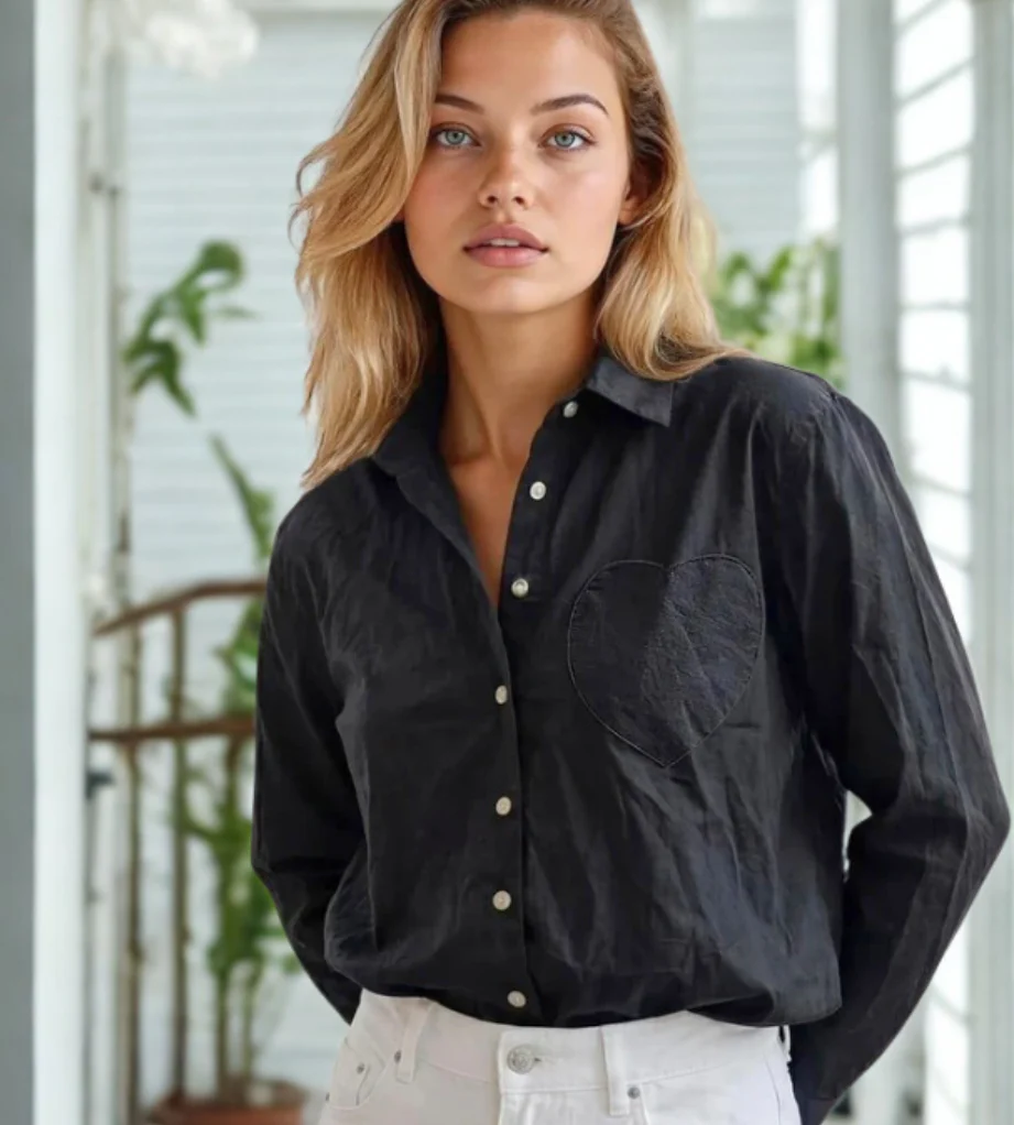 Good Boyfriend Shirt with Heart Pocket Black - Image 2