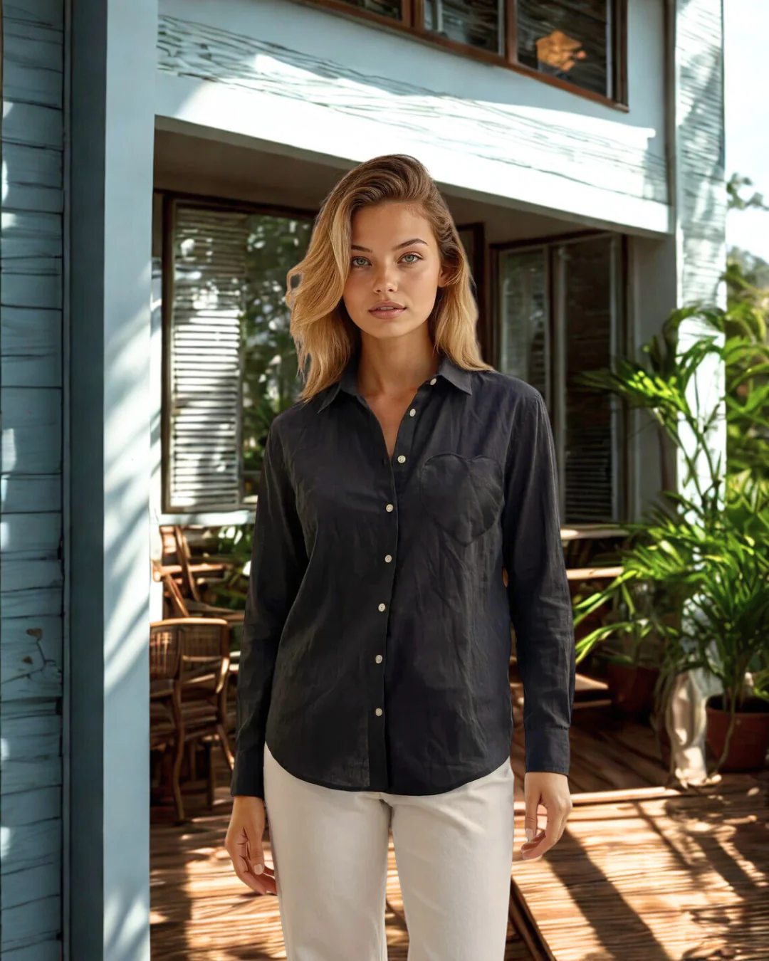 Good Boyfriend Shirt with Heart Pocket Black - Image 3