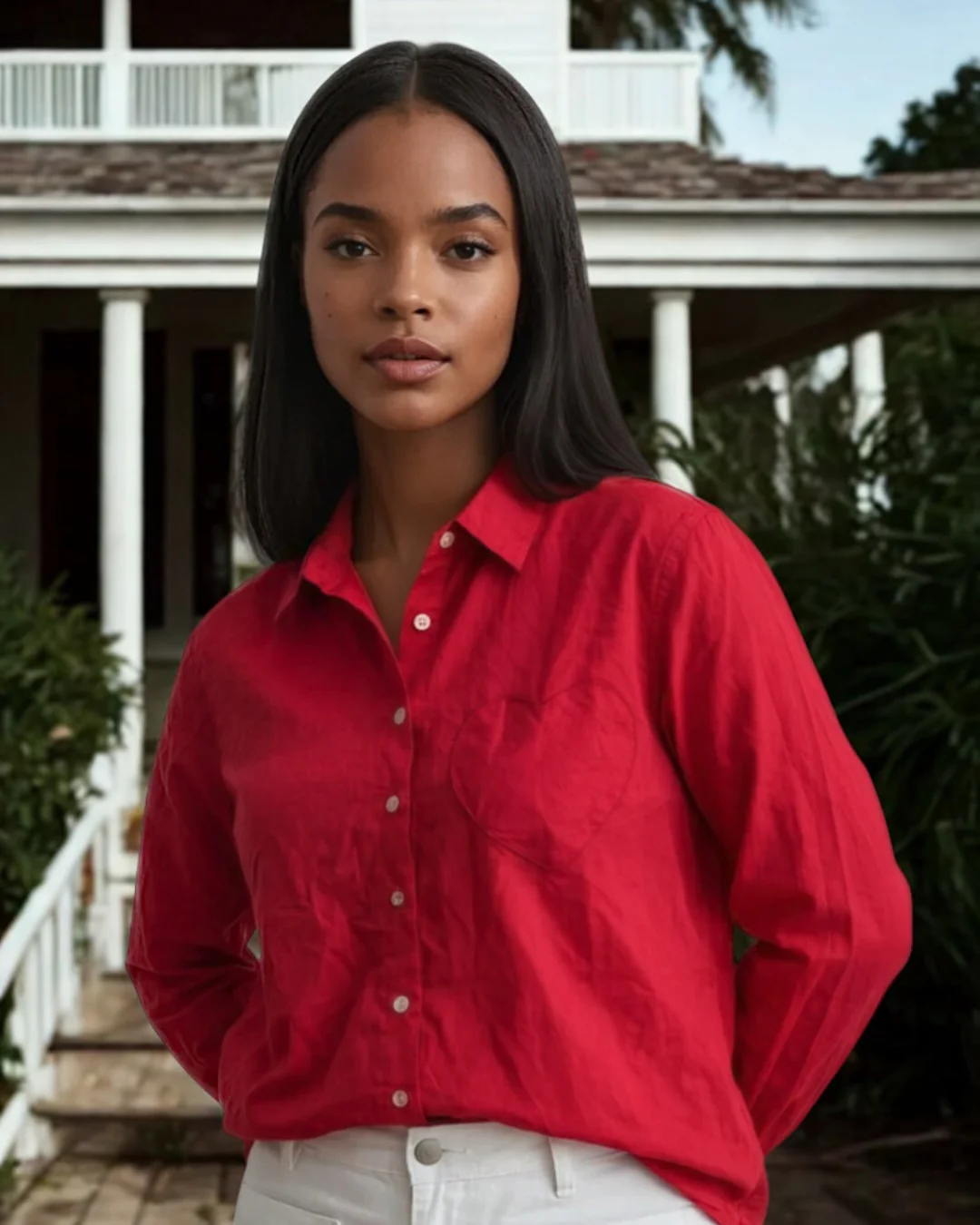 Good Boyfriend Shirt with Heart Pocket Cherry Red - Image 2