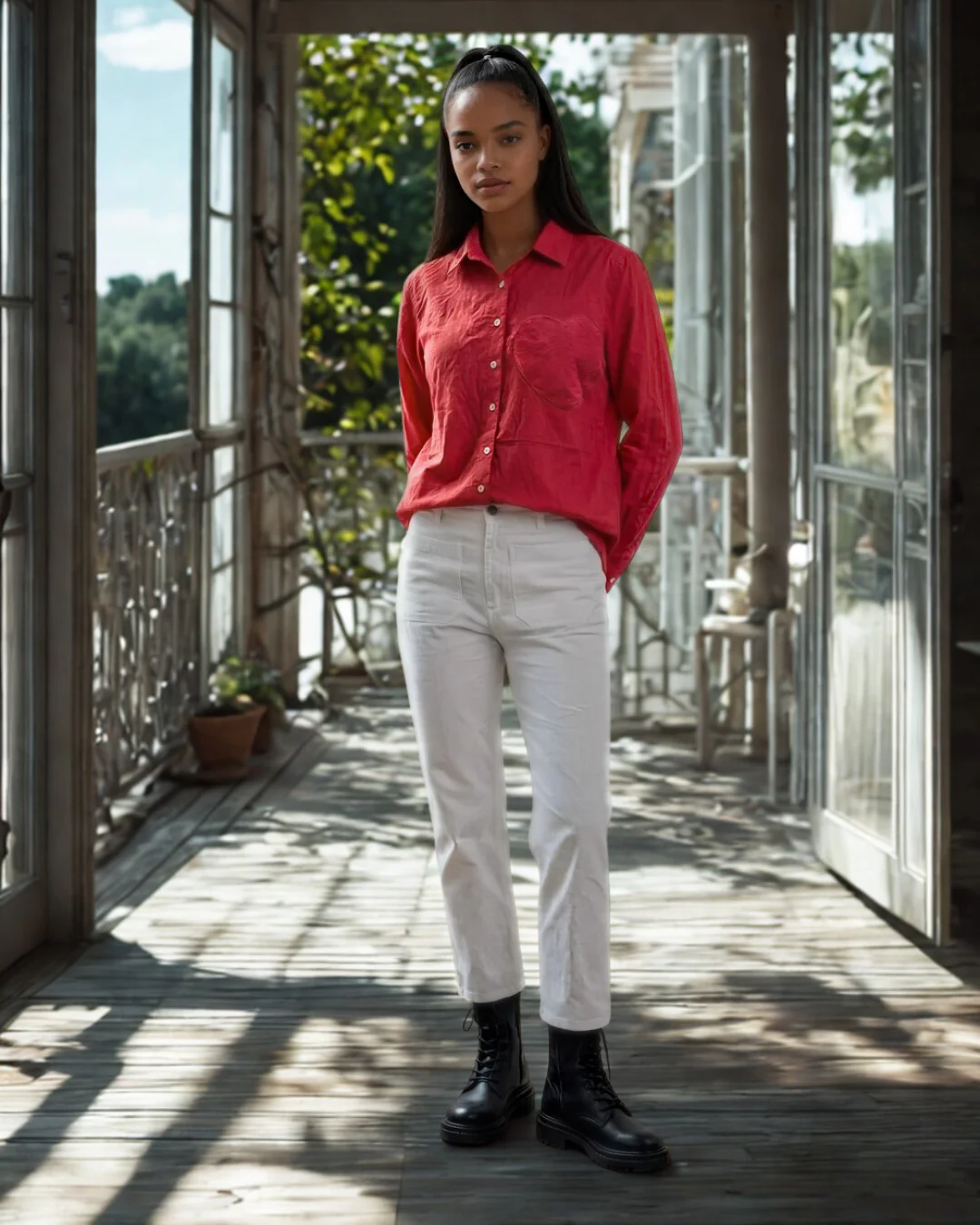 Good Boyfriend Shirt with Heart Pocket Cherry Red - Image 3
