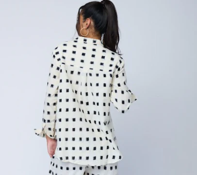Good Boyfriend Shirt with Mandarin Collar - Ikat Squares Natural Black - Image 4