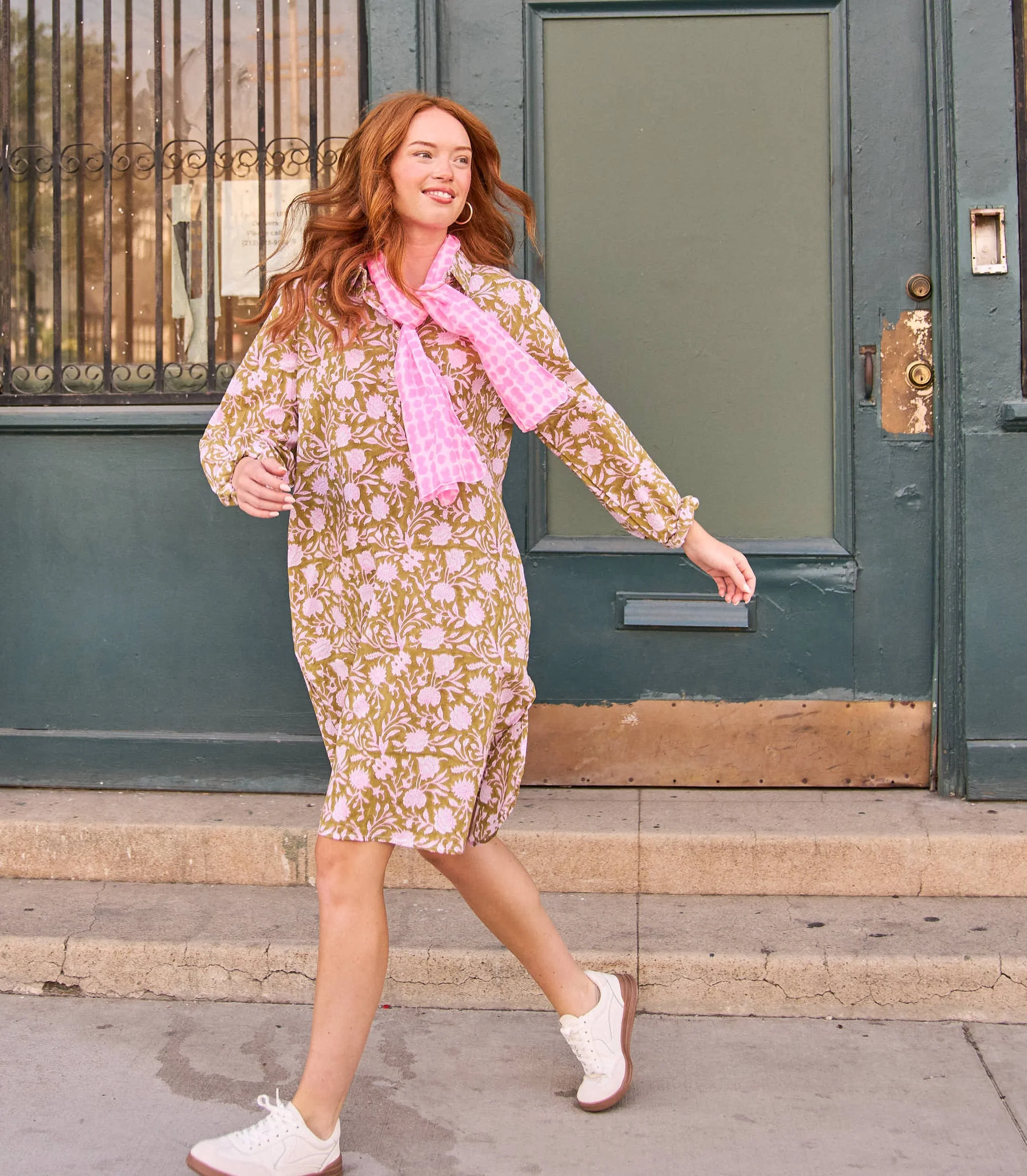 Good Boyfriend ShirtDress - Floral Escape Olive Oil/Lavender - Image 2