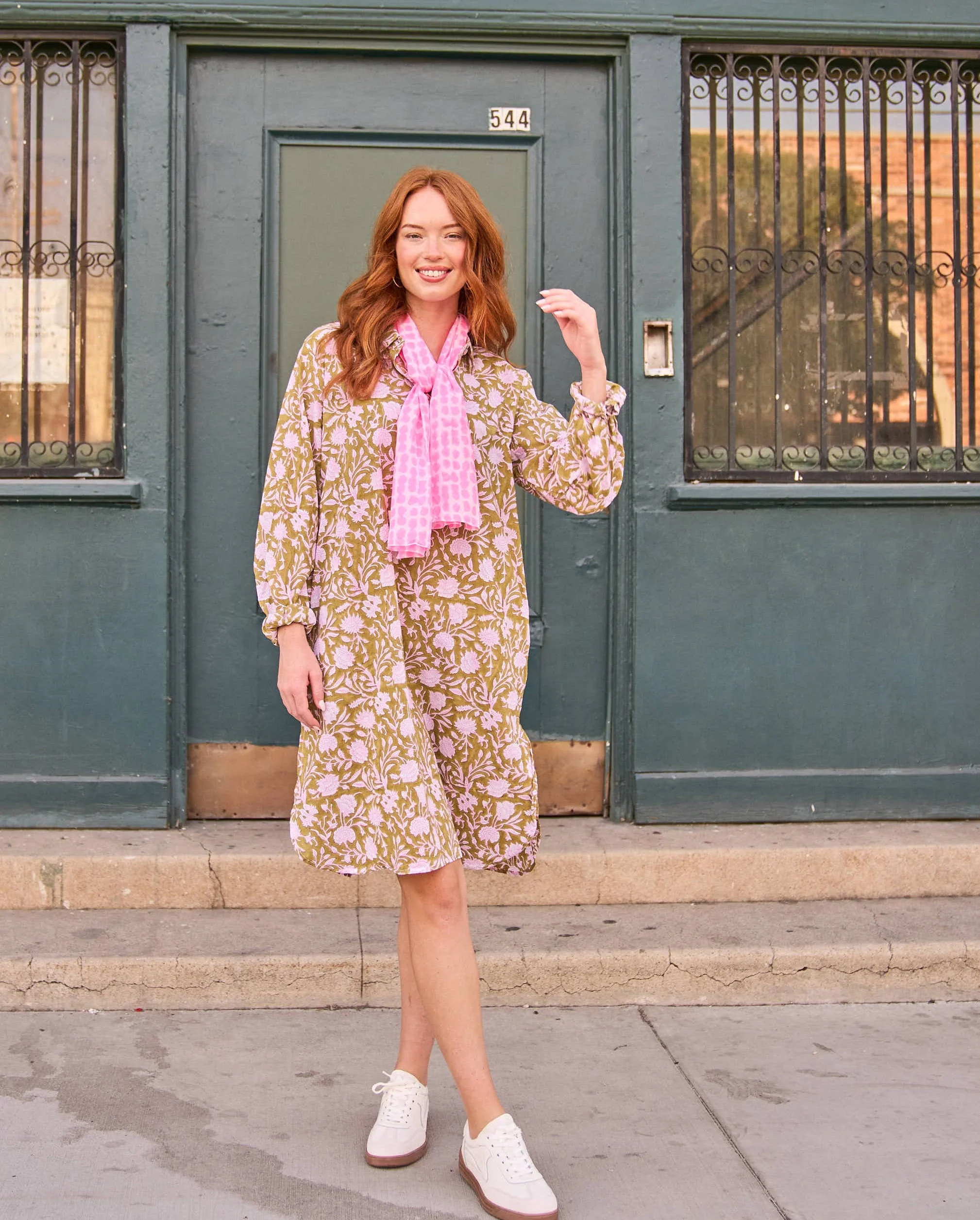 Good Boyfriend ShirtDress - Floral Escape Olive Oil/Lavender - Image 4