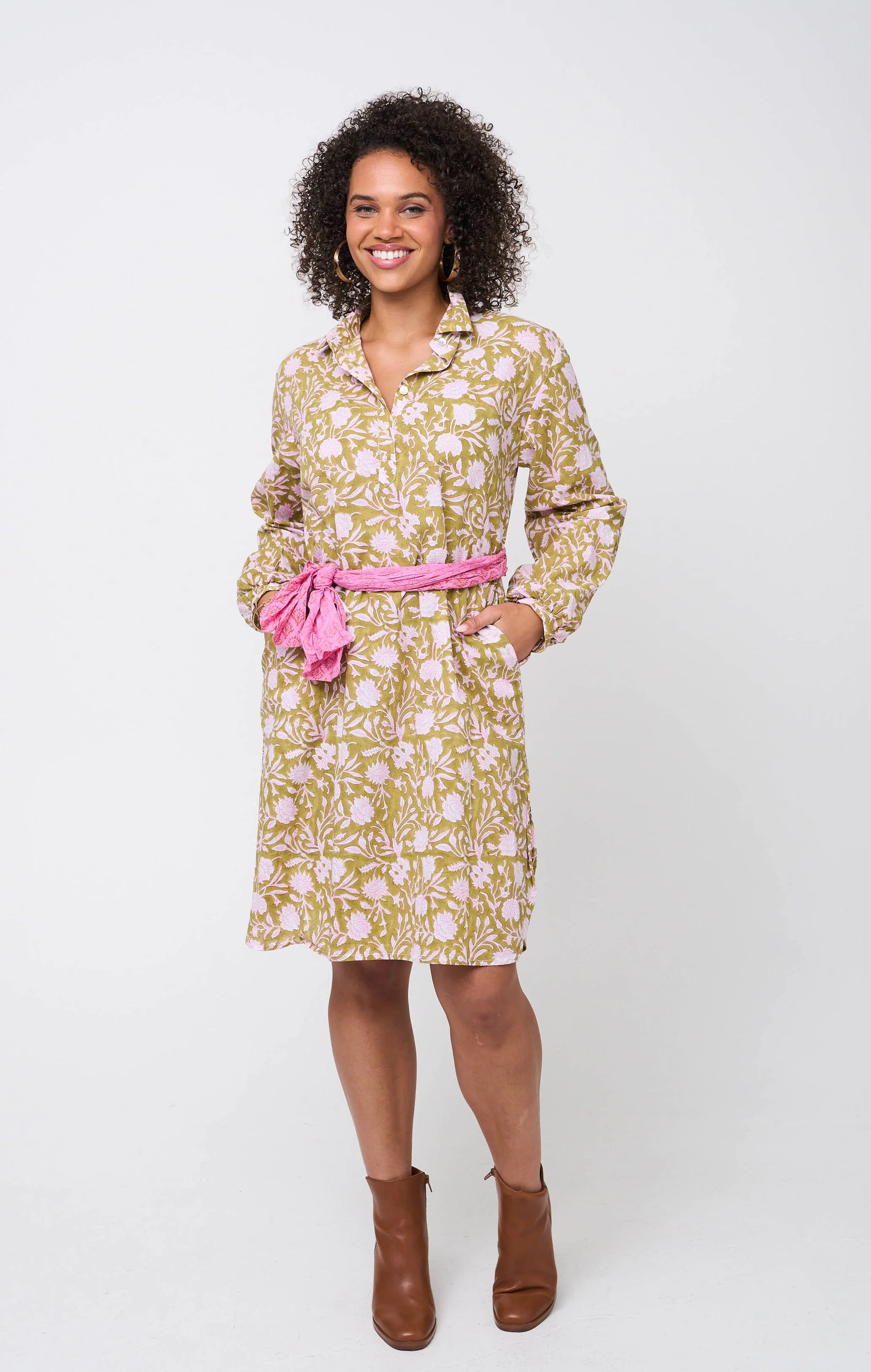 Good Boyfriend ShirtDress - Floral Escape Olive Oil/Lavender - Image 5