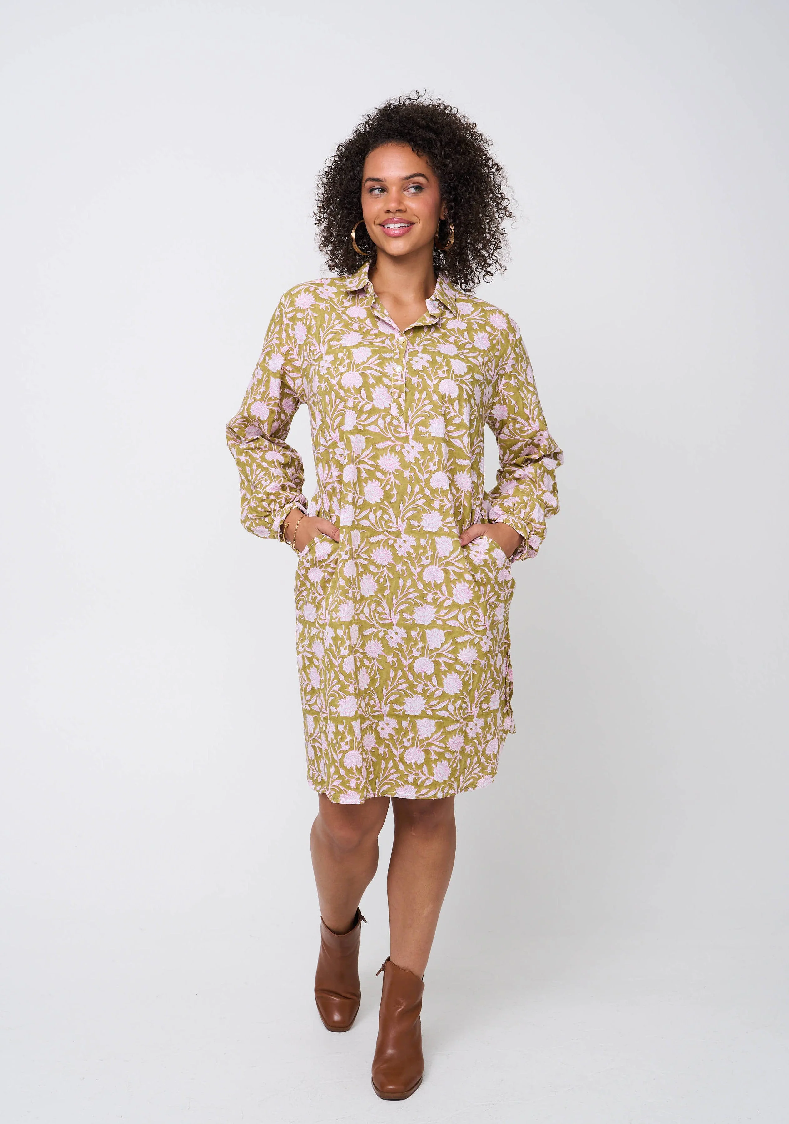 Good Boyfriend ShirtDress - Floral Escape Olive Oil/Lavender - Image 6