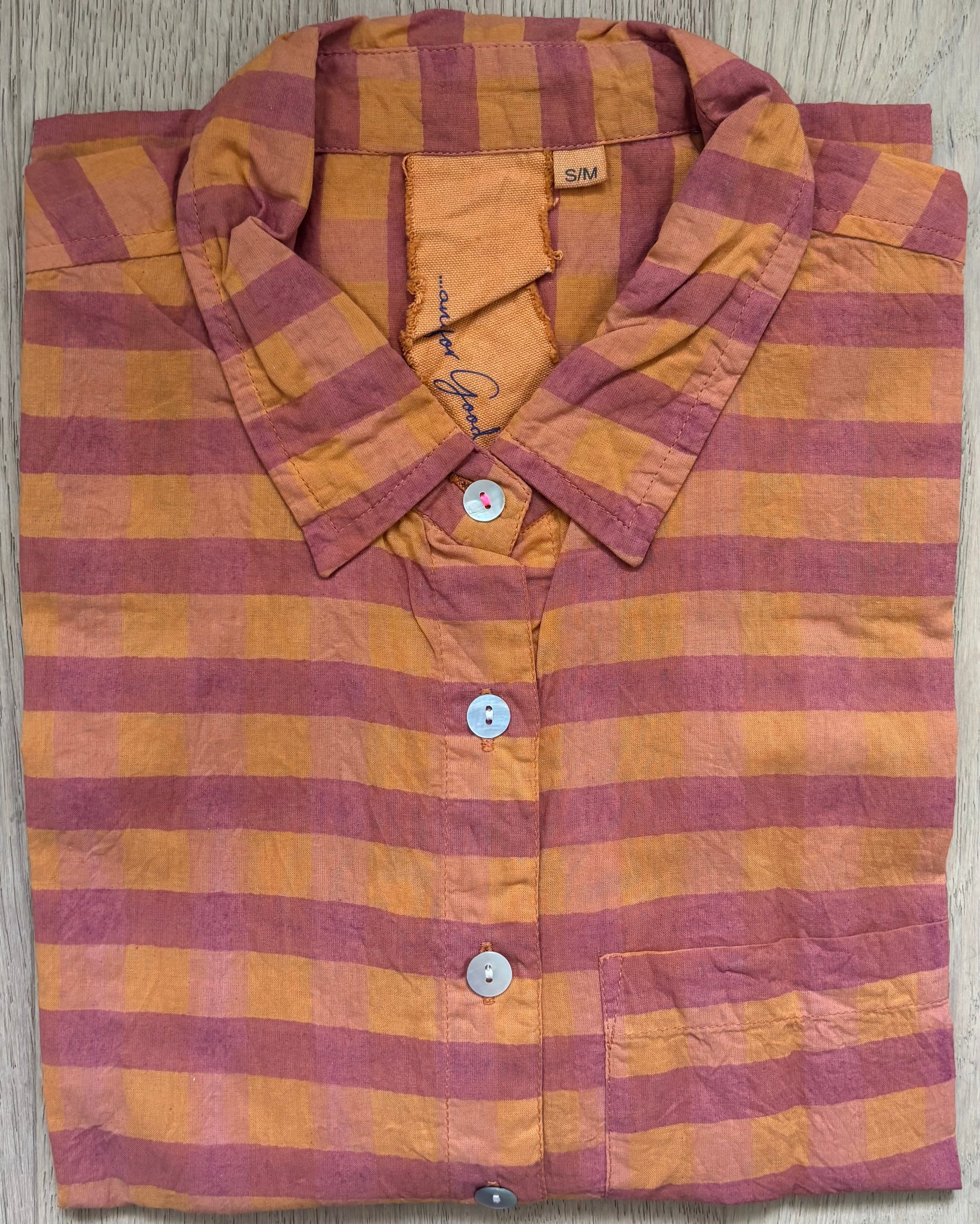 Good Boyfriend Short Sleeve Shirt - Gingham Picnic Overdye Fawn - Image 2