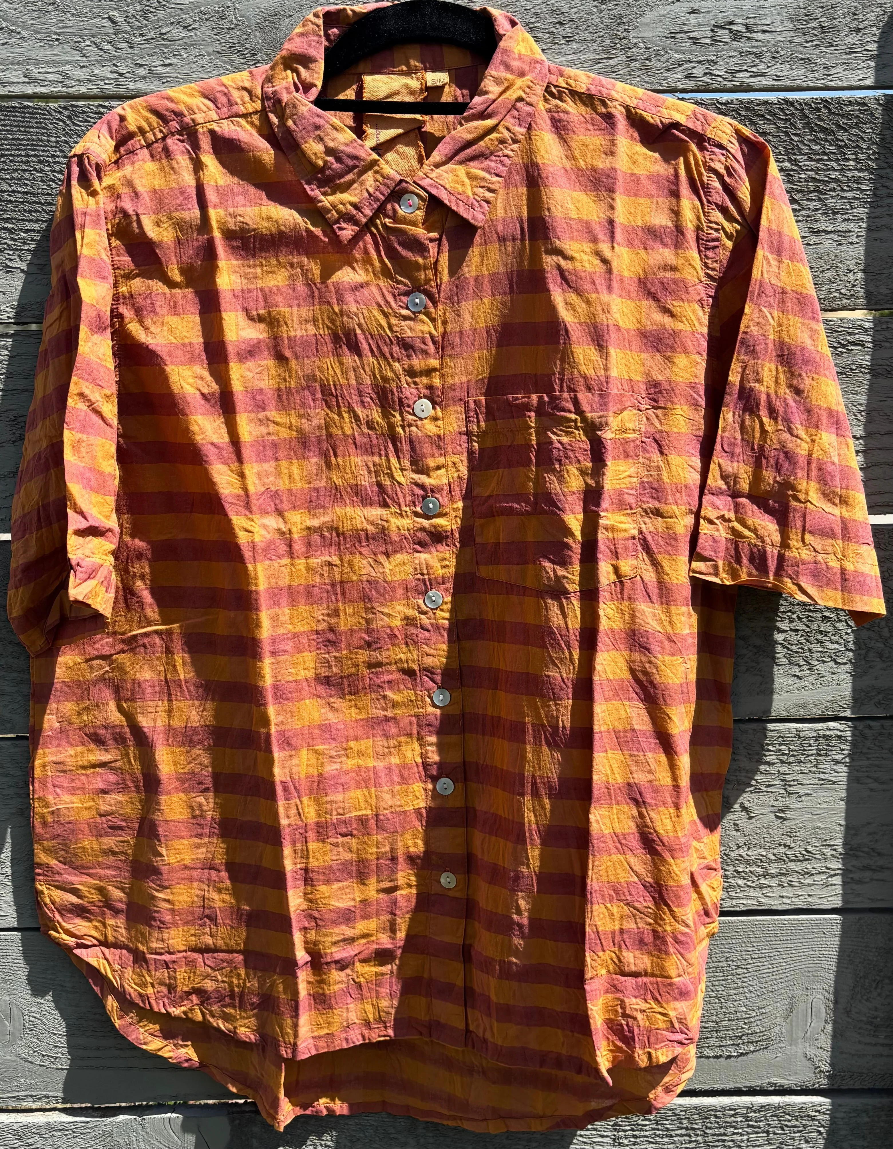 Good Boyfriend Short Sleeve Shirt - Gingham Picnic Overdye Fawn - Image 3