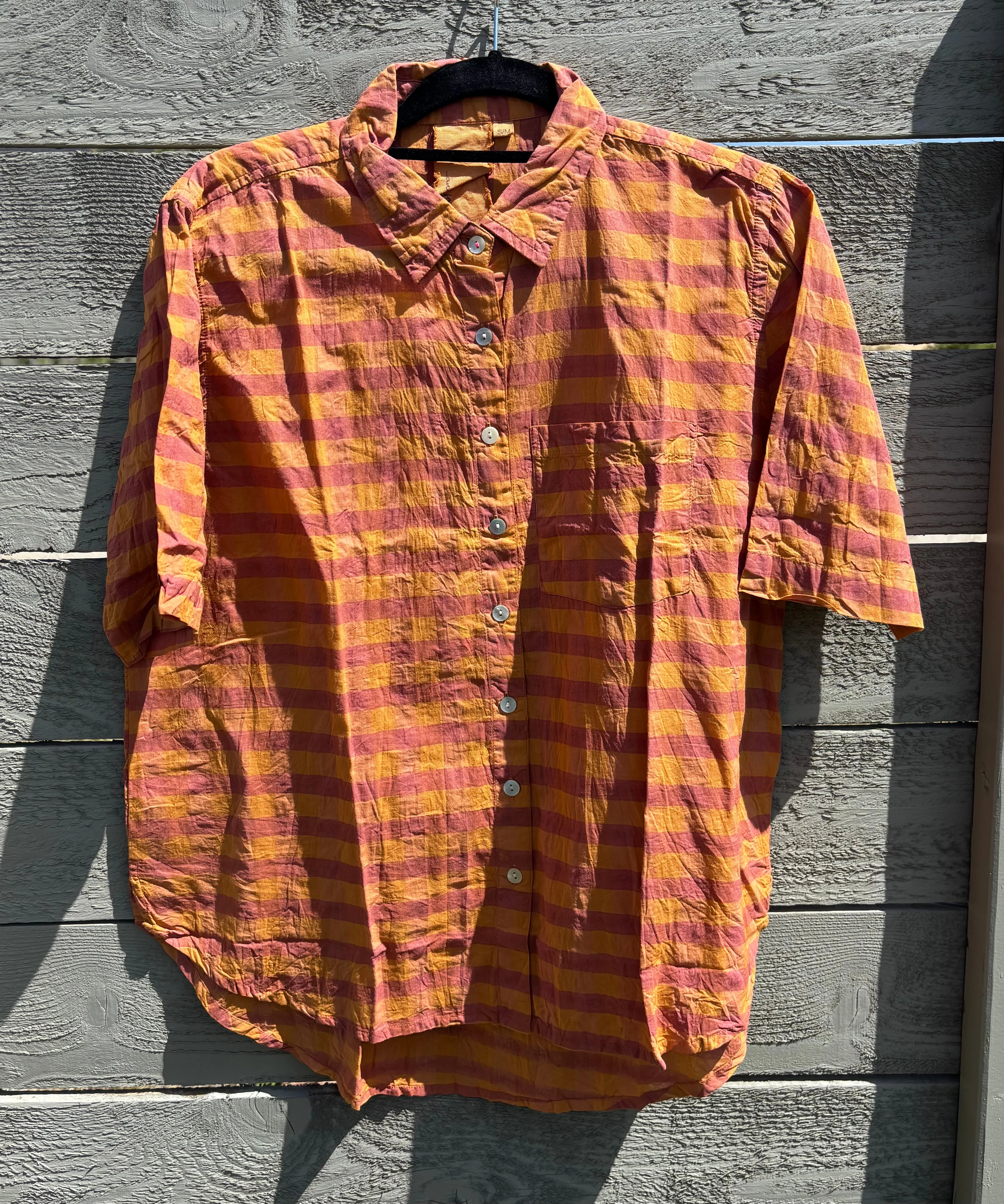 Good Boyfriend Short Sleeve Shirt - Gingham Picnic Overdye Fawn - Image 4