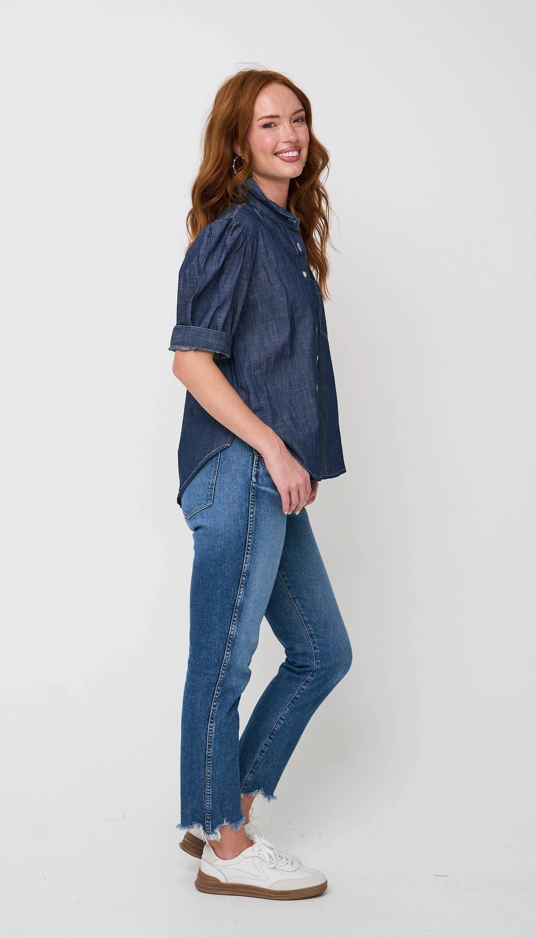 Good Girlfriend Shirt - Dark Denim Wash Chambray - Image 3