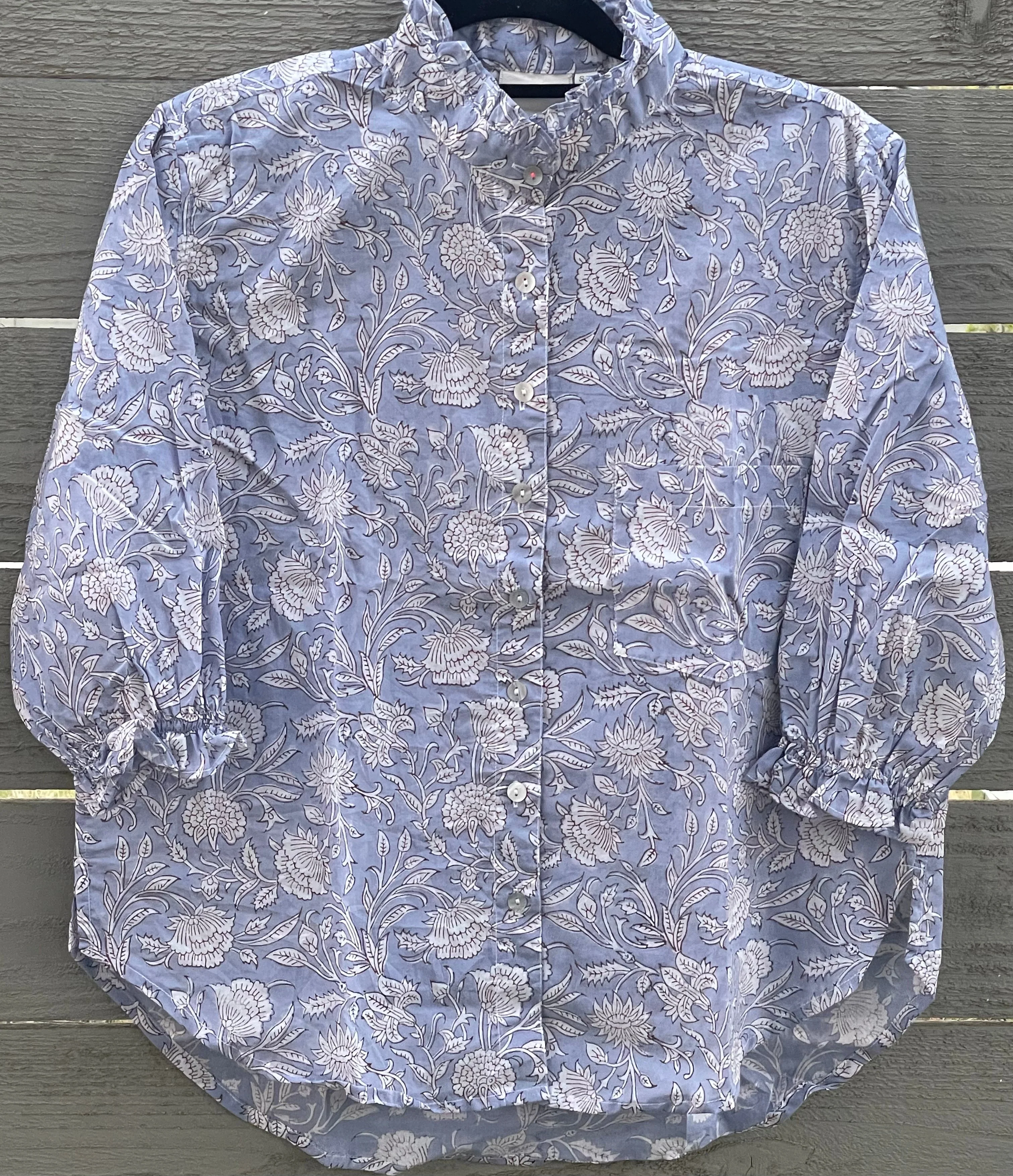 Good Girlfriend Shirt with Ruffle Trim Floral Escape Bluebird/Pinecone - Image 3