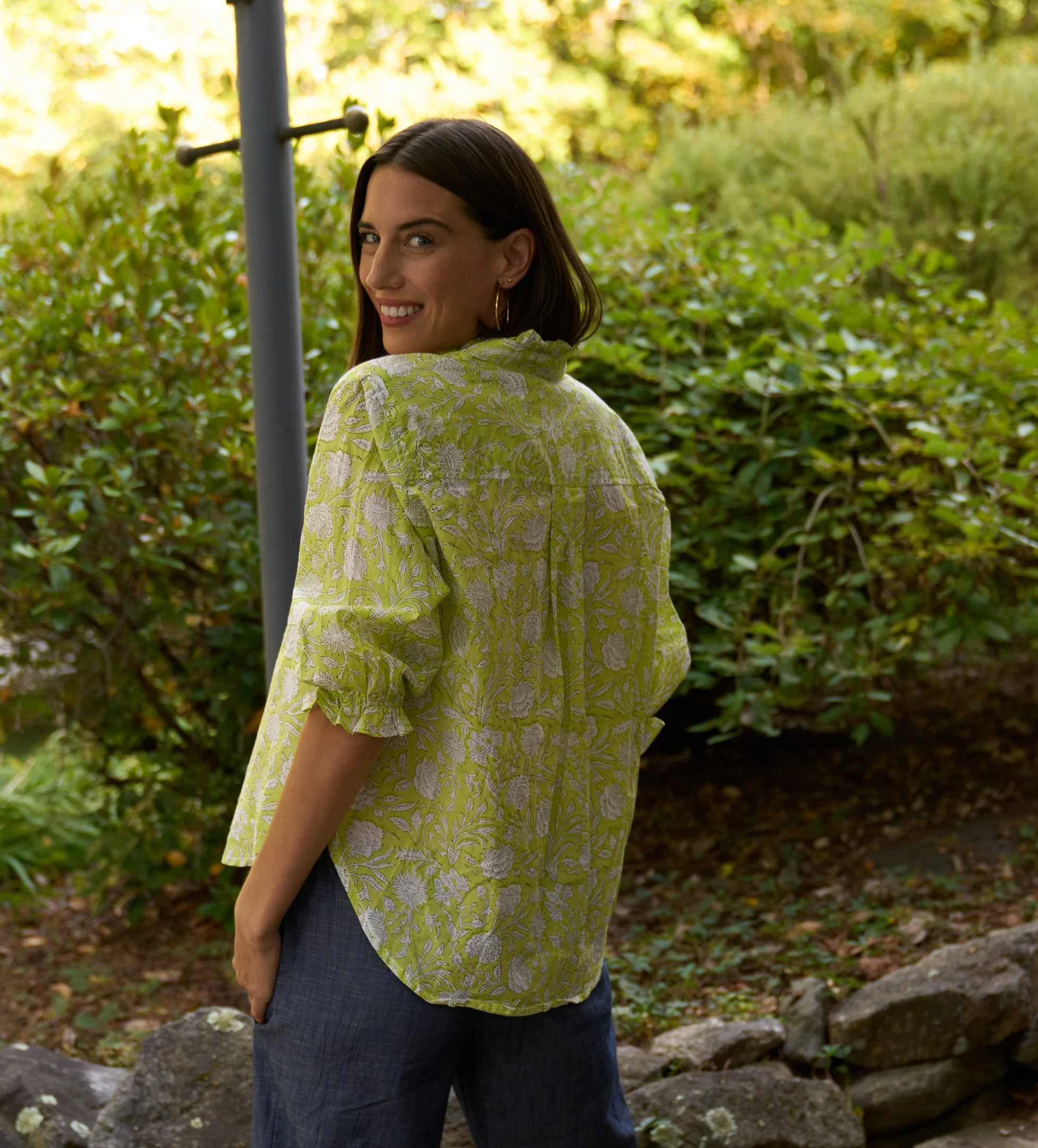 Good Girlfriend Shirt with Ruffle Trim Floral Escape Citron/Olive - Image 2