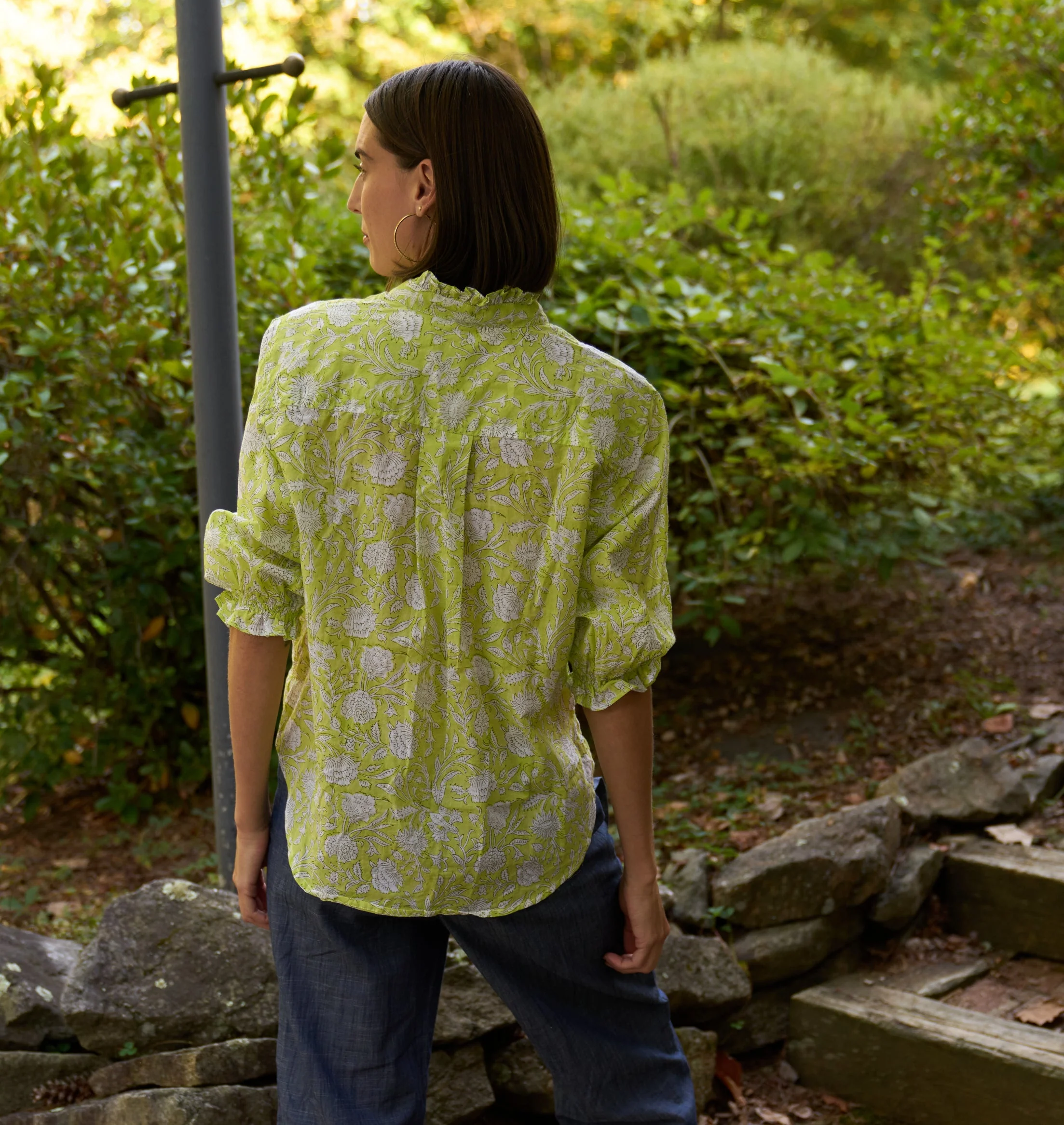 Good Girlfriend Shirt with Ruffle Trim Floral Escape Citron/Olive - Image 3