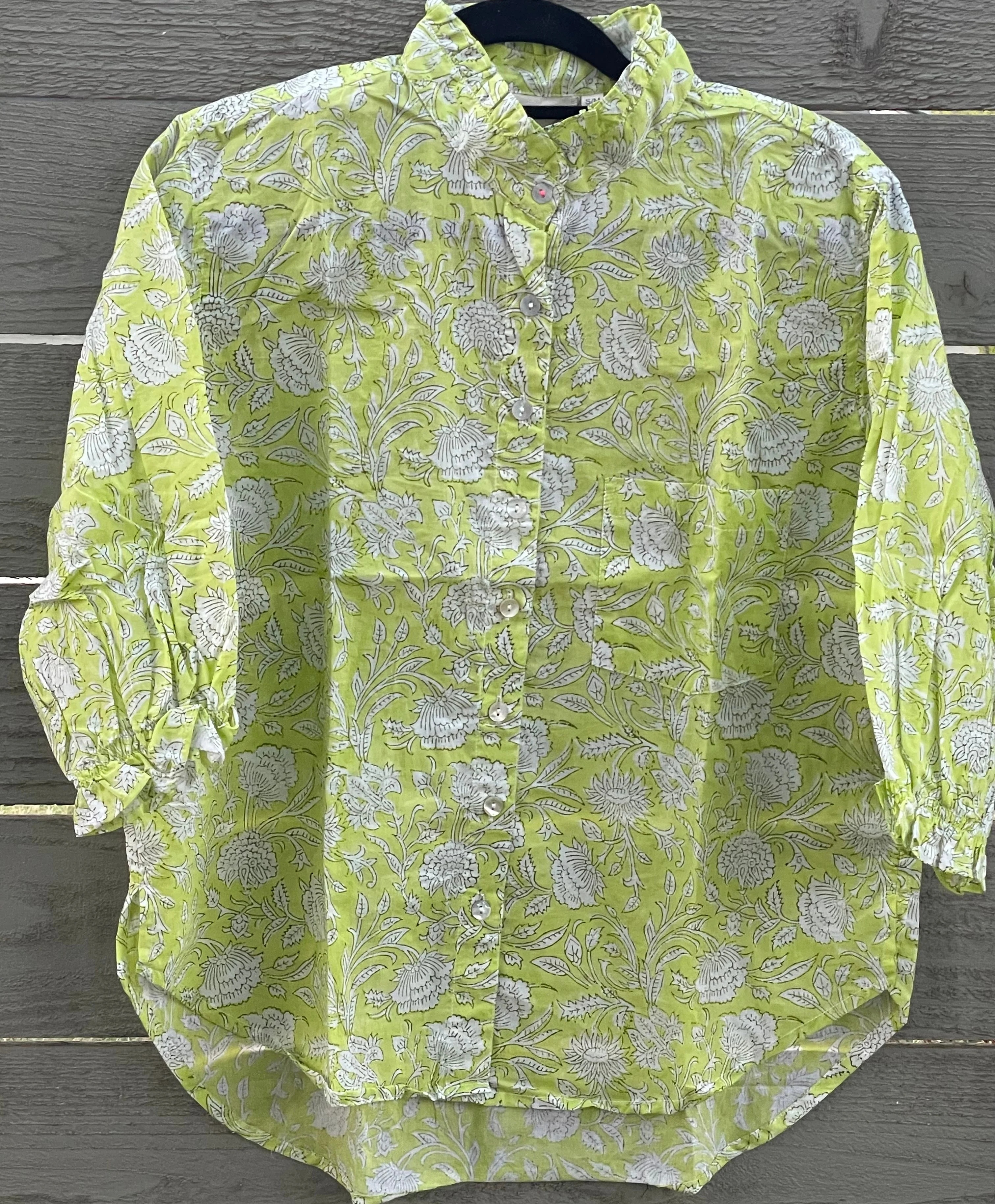Good Girlfriend Shirt with Ruffle Trim Floral Escape Citron/Olive - Image 4