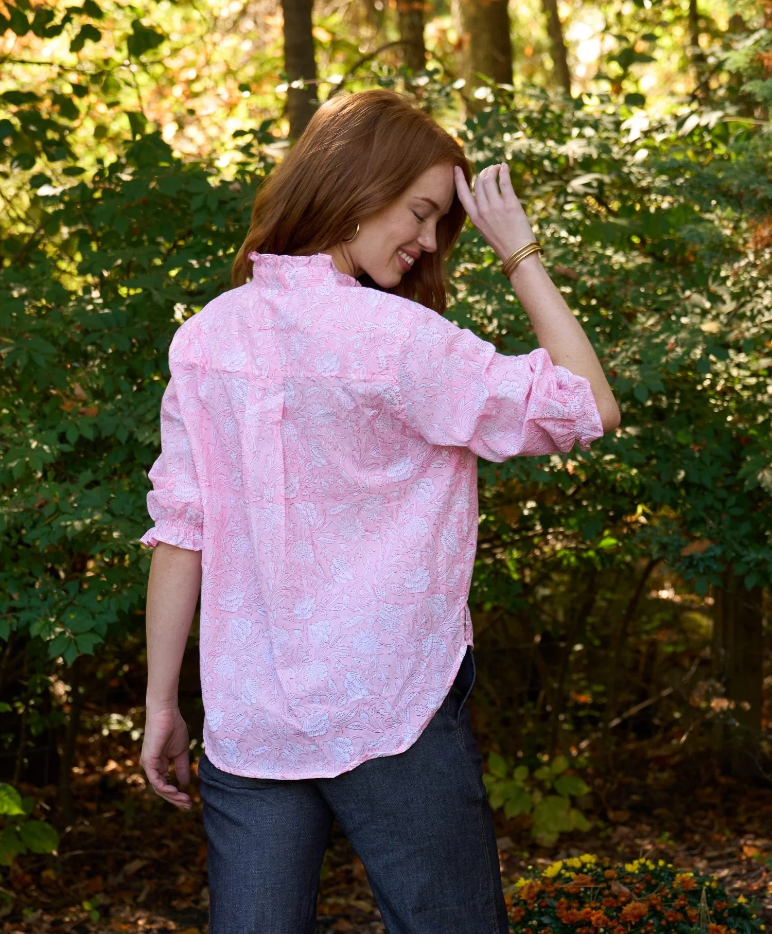 Good Girlfriend Shirt with Ruffle Trim Floral Escape Tickled Pink/Rose - Image 4