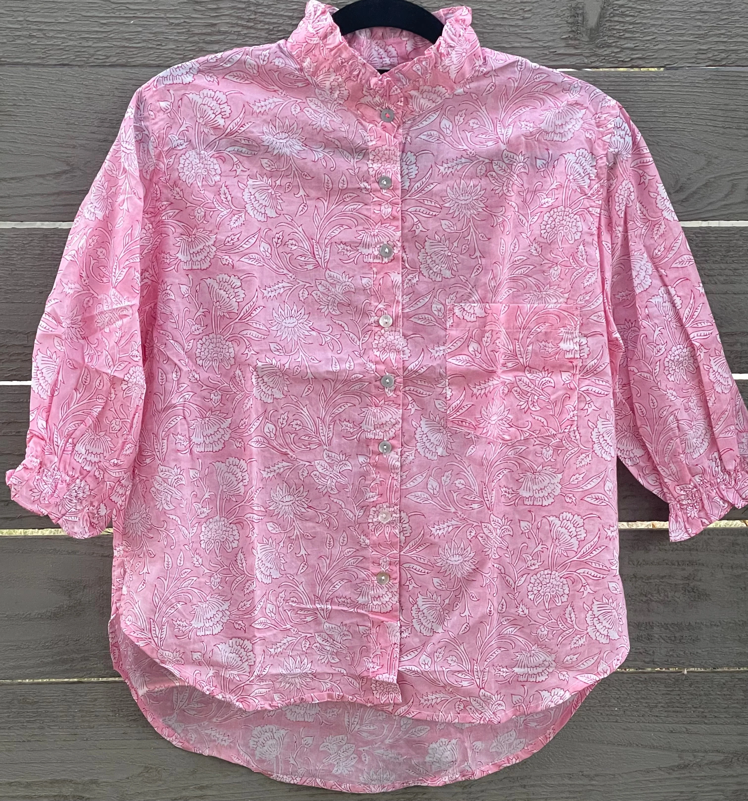 Good Girlfriend Shirt with Ruffle Trim Floral Escape Tickled Pink/Rose - Image 5