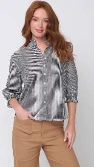 Good Girlfriend Shirt with Ruffle Trim Menswear Stripe Black - Image 3