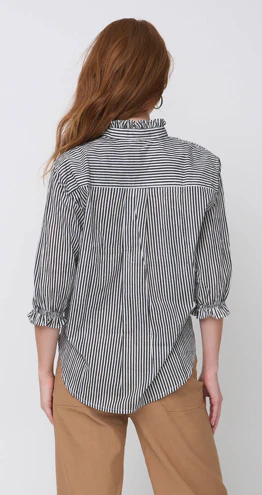 Good Girlfriend Shirt with Ruffle Trim Menswear Stripe Black - Image 5