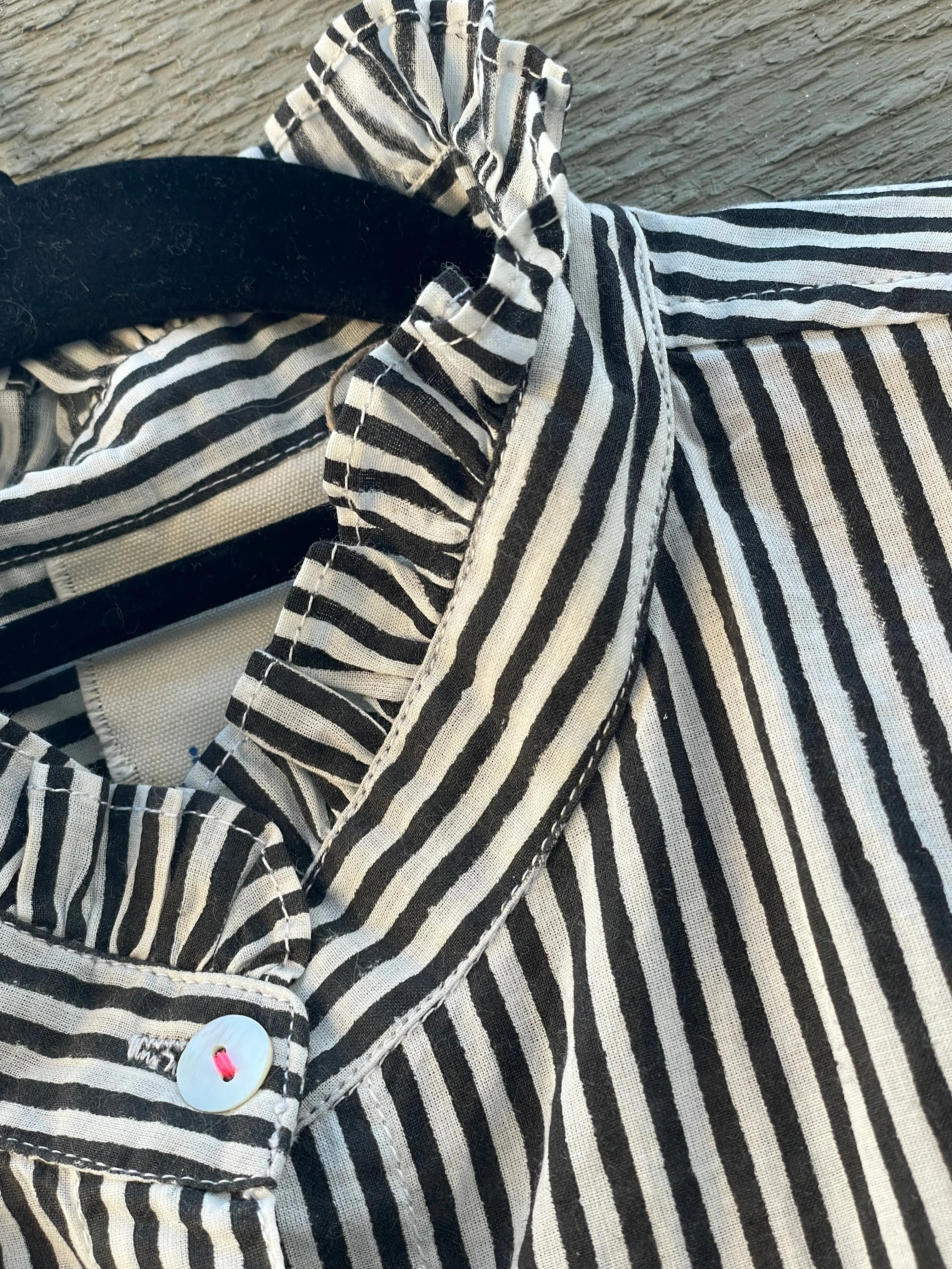 Good Girlfriend Shirt with Ruffle Trim Menswear Stripe Black - Image 7