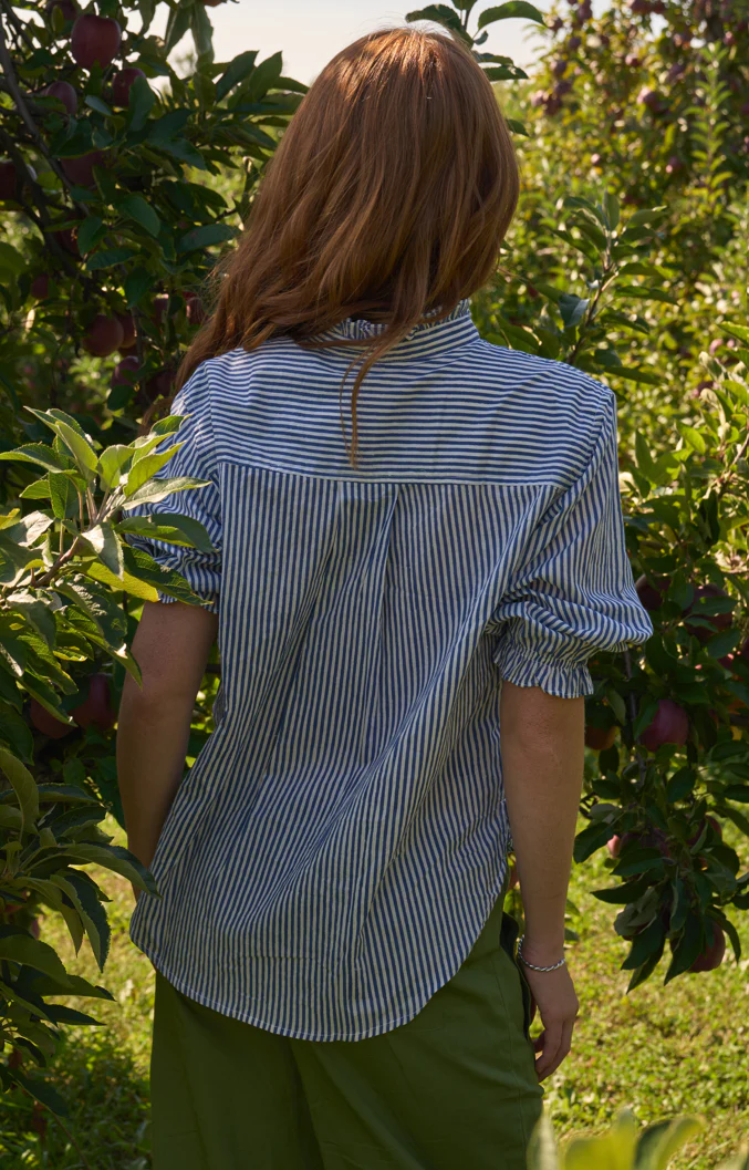 Good Girlfriend Shirt with Ruffle Trim Menswear Stripe Coastal Blue - Image 3