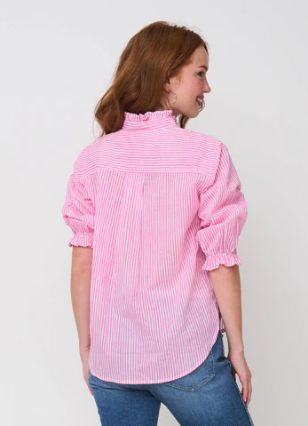 Good Girlfriend Shirt with Ruffle Trim Menswear Stripe Dahlia - Image 4
