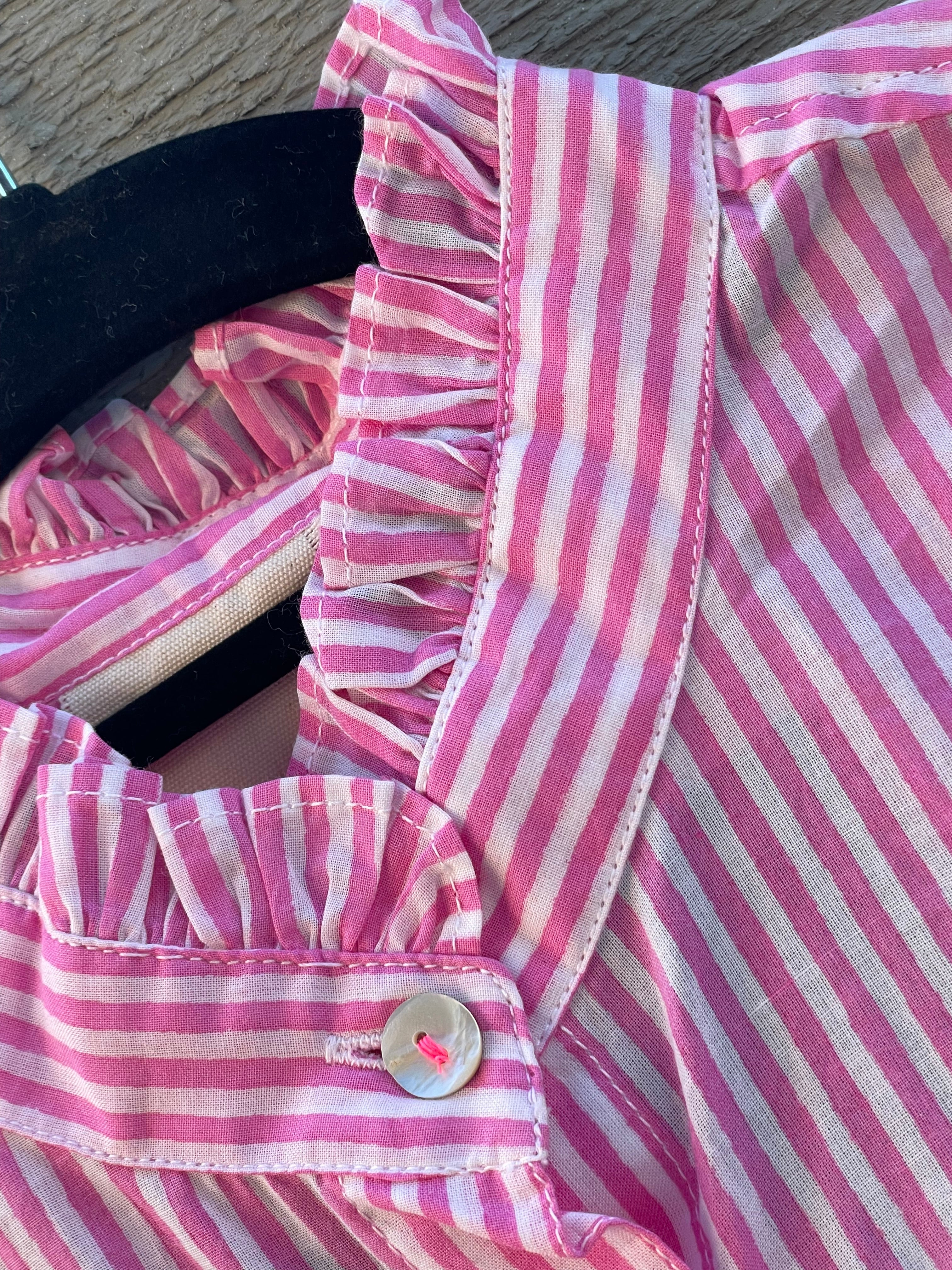 Good Girlfriend Shirt with Ruffle Trim Menswear Stripe Dahlia - Image 5