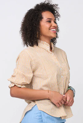 Good Girlfriend Shirt with Ruffle Trim Menswear Stripe Honeycomb - Image 2