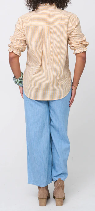 Good Girlfriend Shirt with Ruffle Trim Menswear Stripe Honeycomb - Image 4