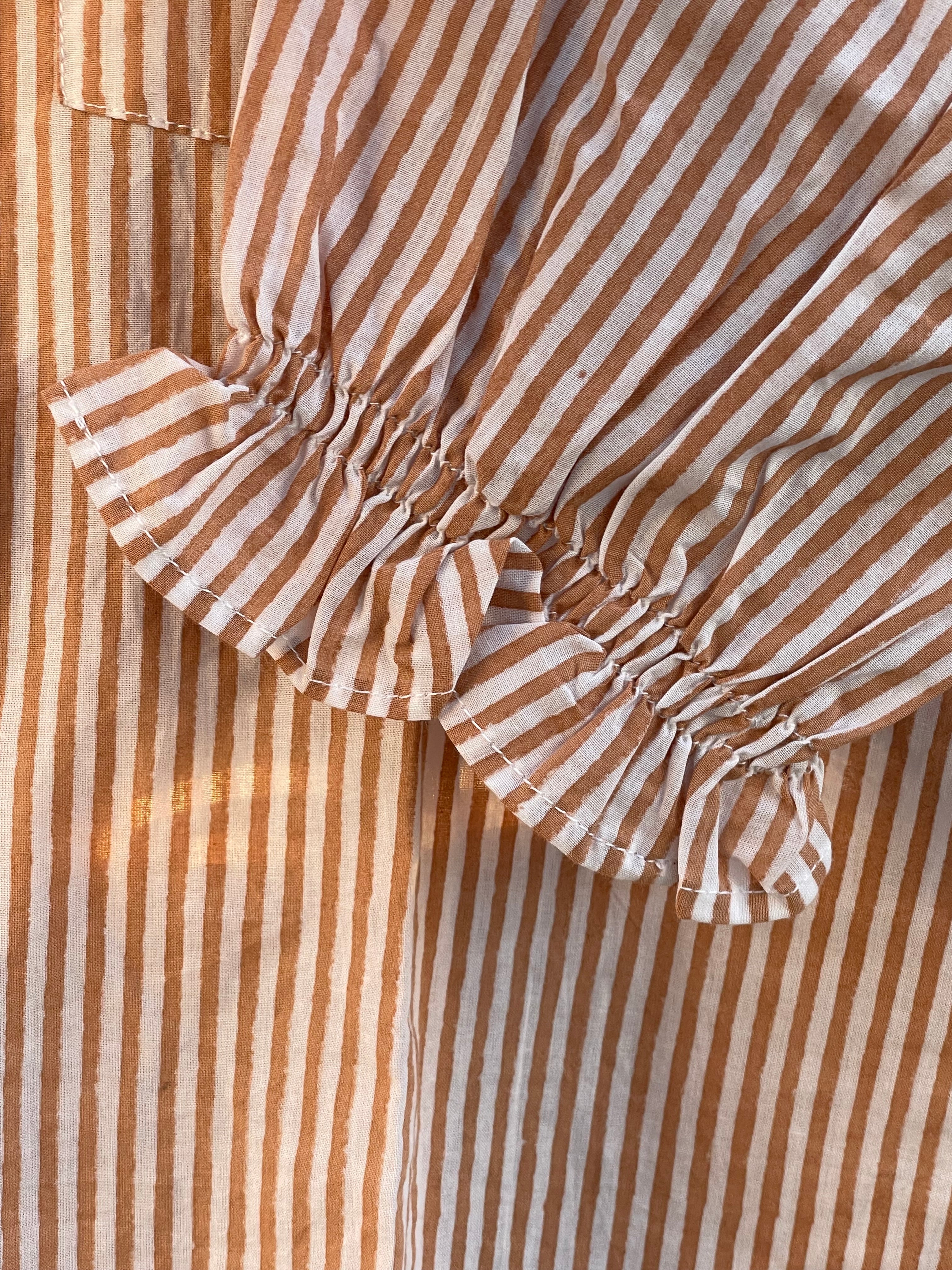Good Girlfriend Shirt with Ruffle Trim Menswear Stripe Mocha - Image 5