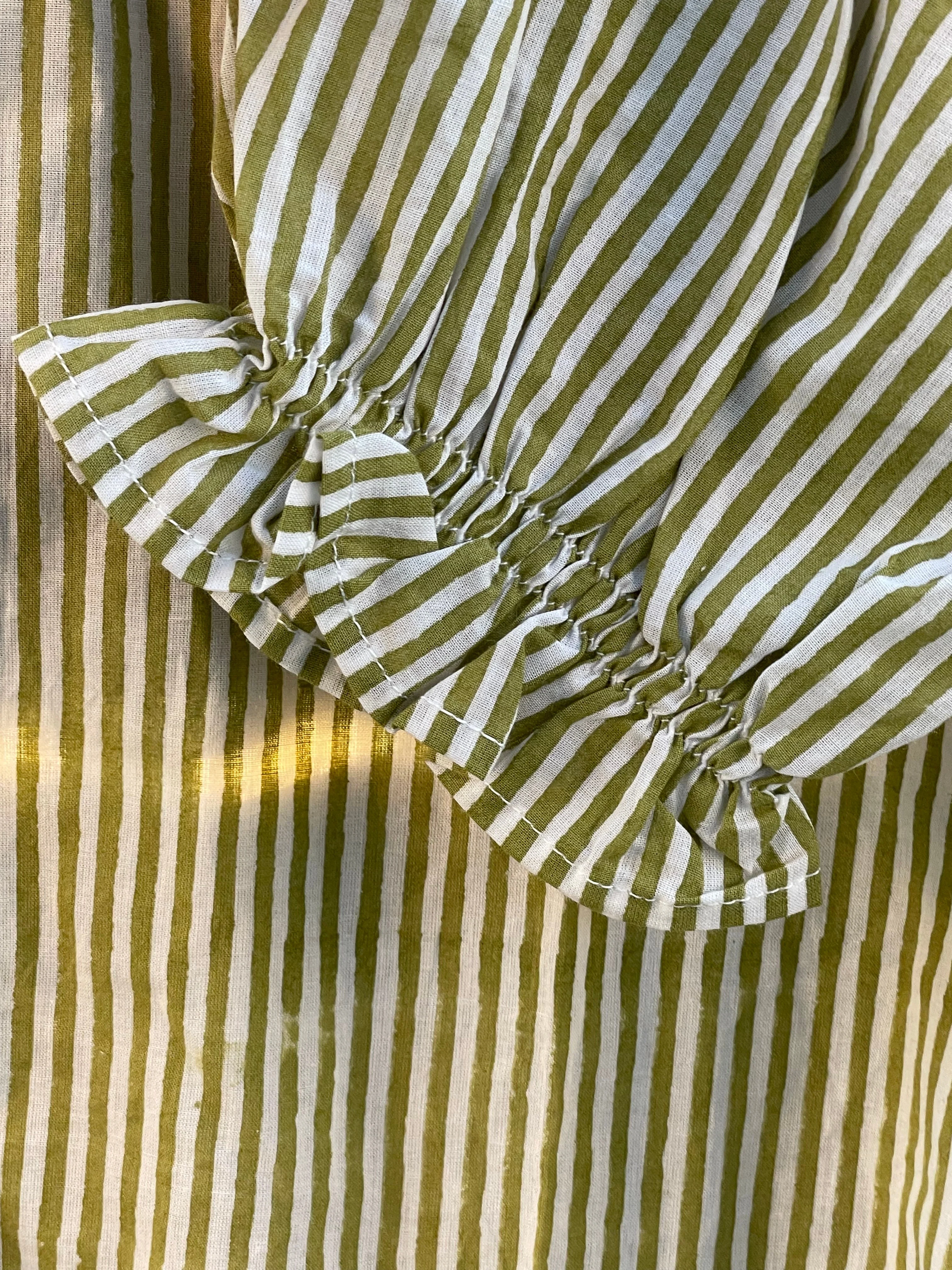 Good Girlfriend Shirt with Ruffle Trim Menswear Stripe Olive - Image 6
