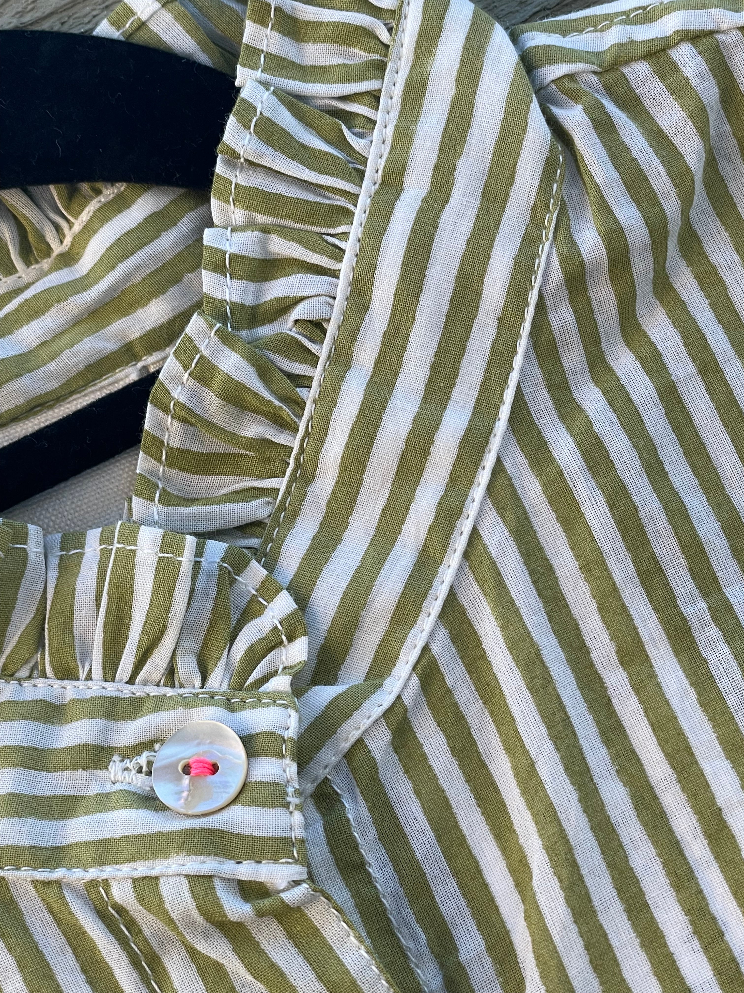 Good Girlfriend Shirt with Ruffle Trim Menswear Stripe Olive - Image 7