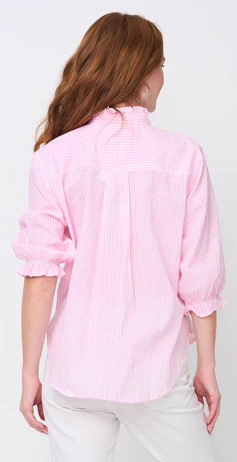Good Girlfriend Shirt with Ruffle Trim Menswear Stripe Tickled Pink - Image 4