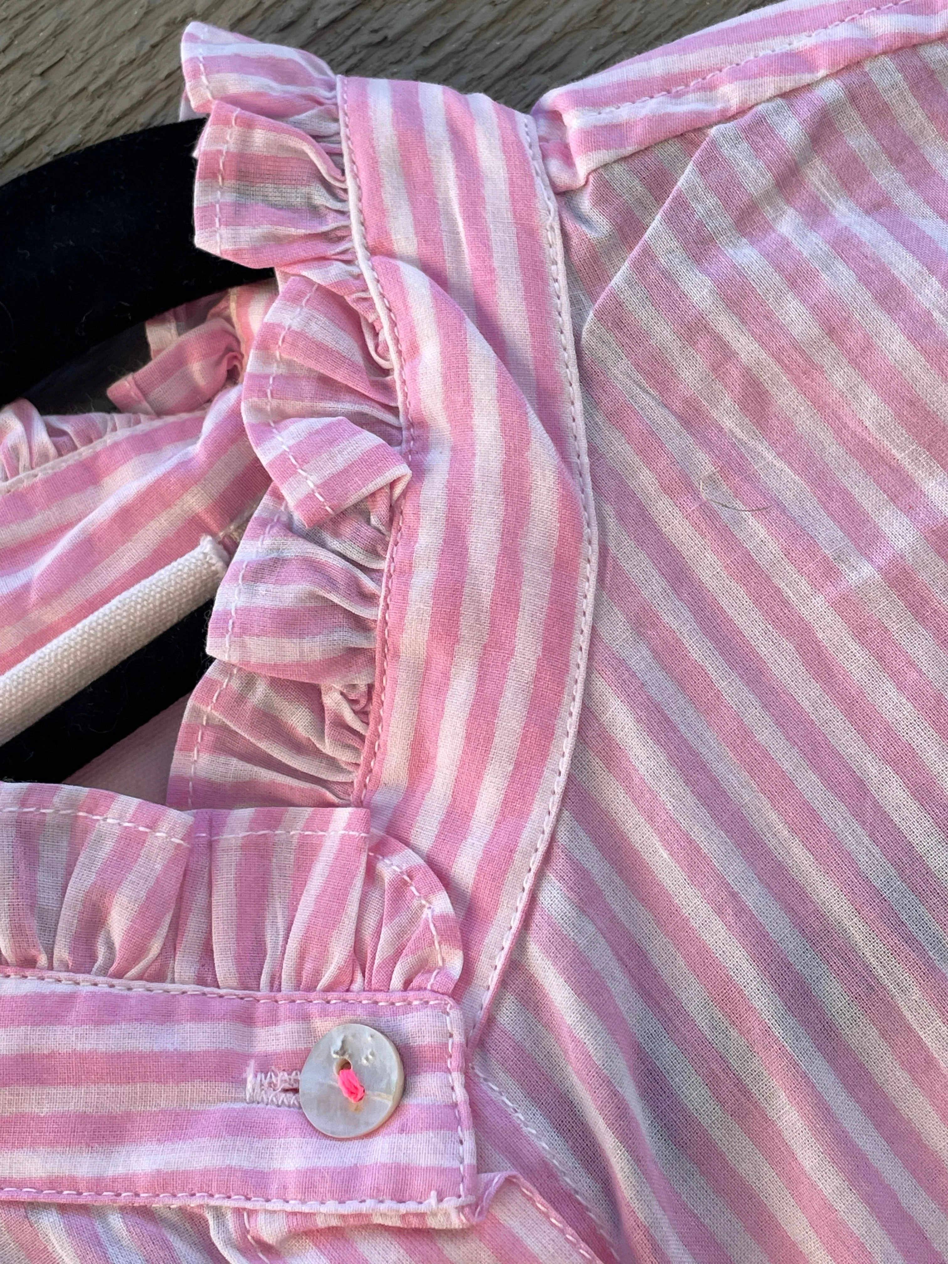 Good Girlfriend Shirt with Ruffle Trim Menswear Stripe Tickled Pink - Image 6
