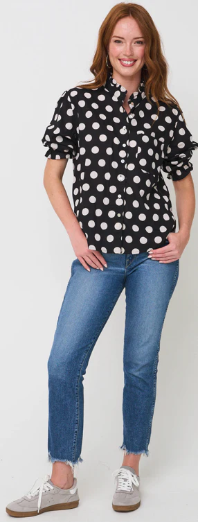 Good Girlfriend Shirt with Ruffle Trim - True Dot Black - Image 2