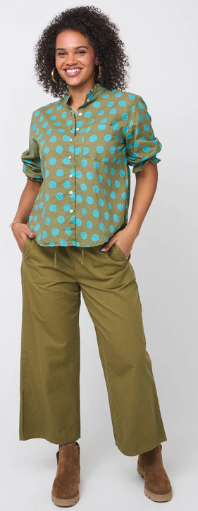 Good Girlfriend Shirt with Ruffle Trim - True Dot Olive/Cerulean - Image 2