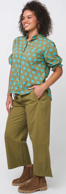 Good Girlfriend Shirt with Ruffle Trim - True Dot Olive/Cerulean - Image 3