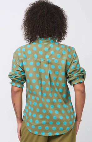 Good Girlfriend Shirt with Ruffle Trim - True Dot Olive/Cerulean - Image 4