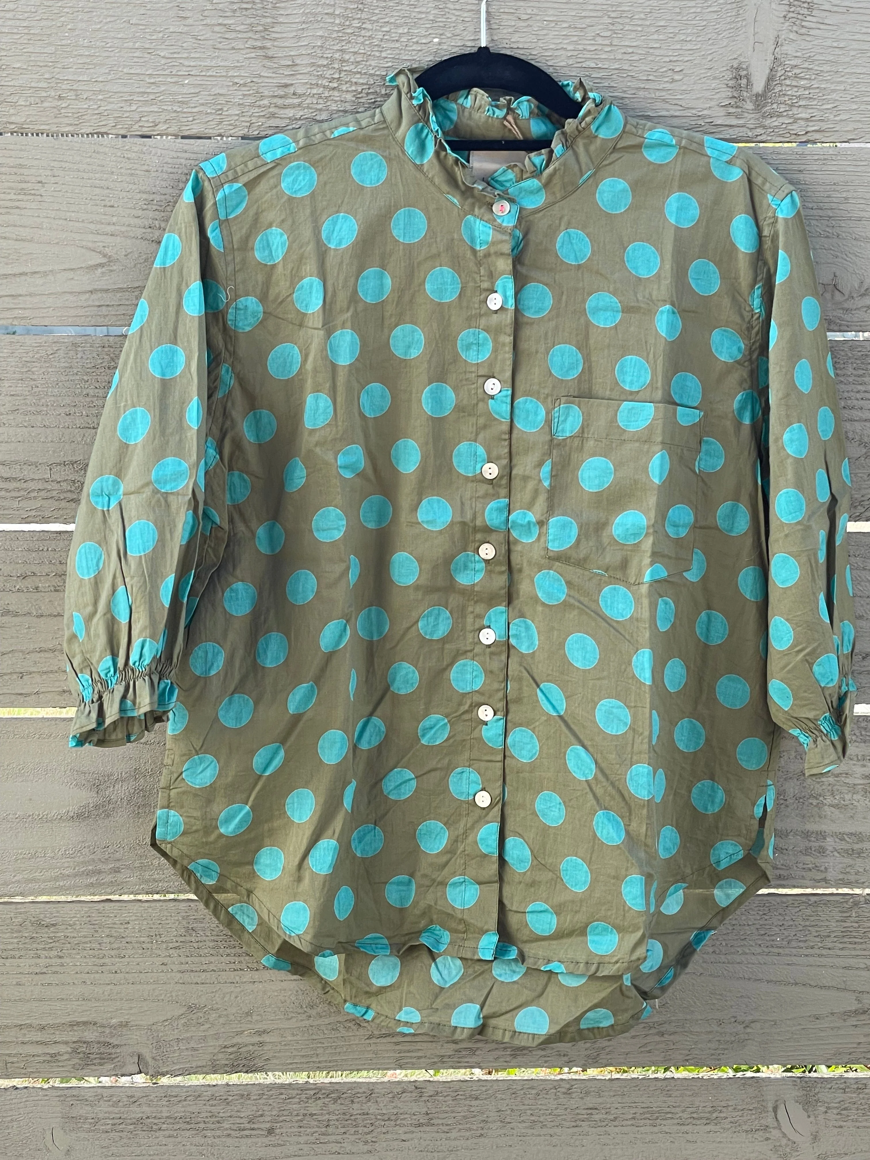 Good Girlfriend Shirt with Ruffle Trim - True Dot Olive/Cerulean - Image 5