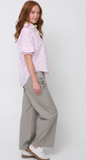 Good Girlfriend Shirt with Ruffle Trim - True Dot Tickled Pink - Image 3