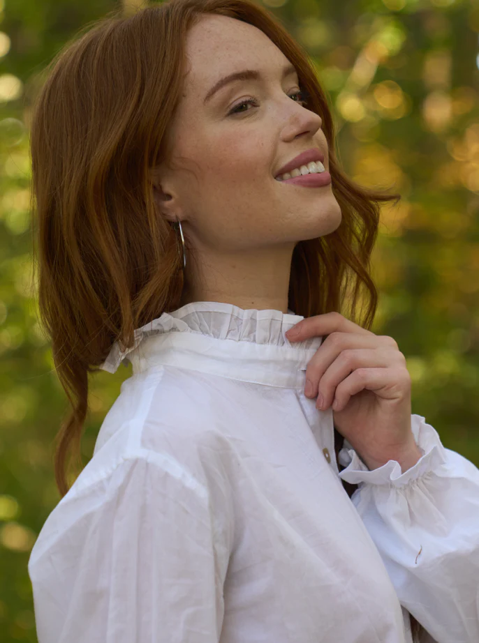 Good Girlfriend Shirt with Ruffle Trim White - Image 2