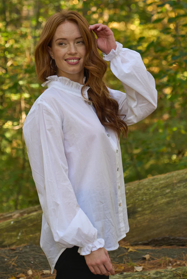 Good Girlfriend Shirt with Ruffle Trim White - Image 3