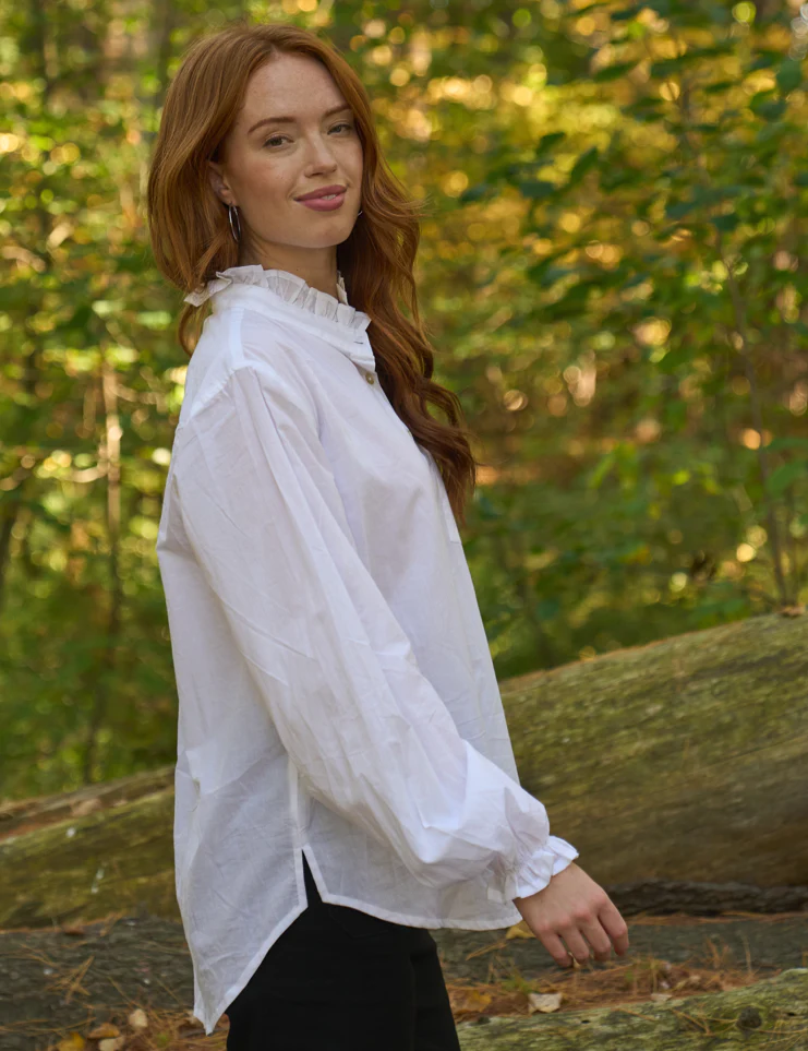 Good Girlfriend Shirt with Ruffle Trim White - Image 4
