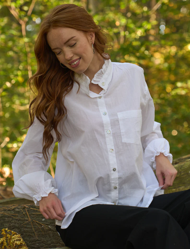 Good Girlfriend Shirt with Ruffle Trim White - Image 6