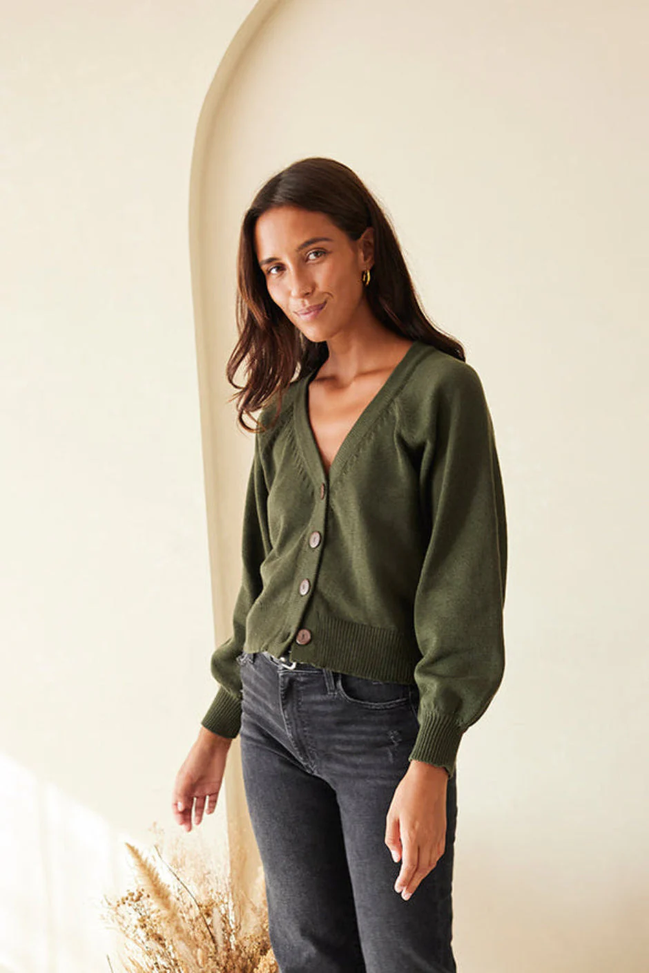 Greta Cardigan in Forest Green